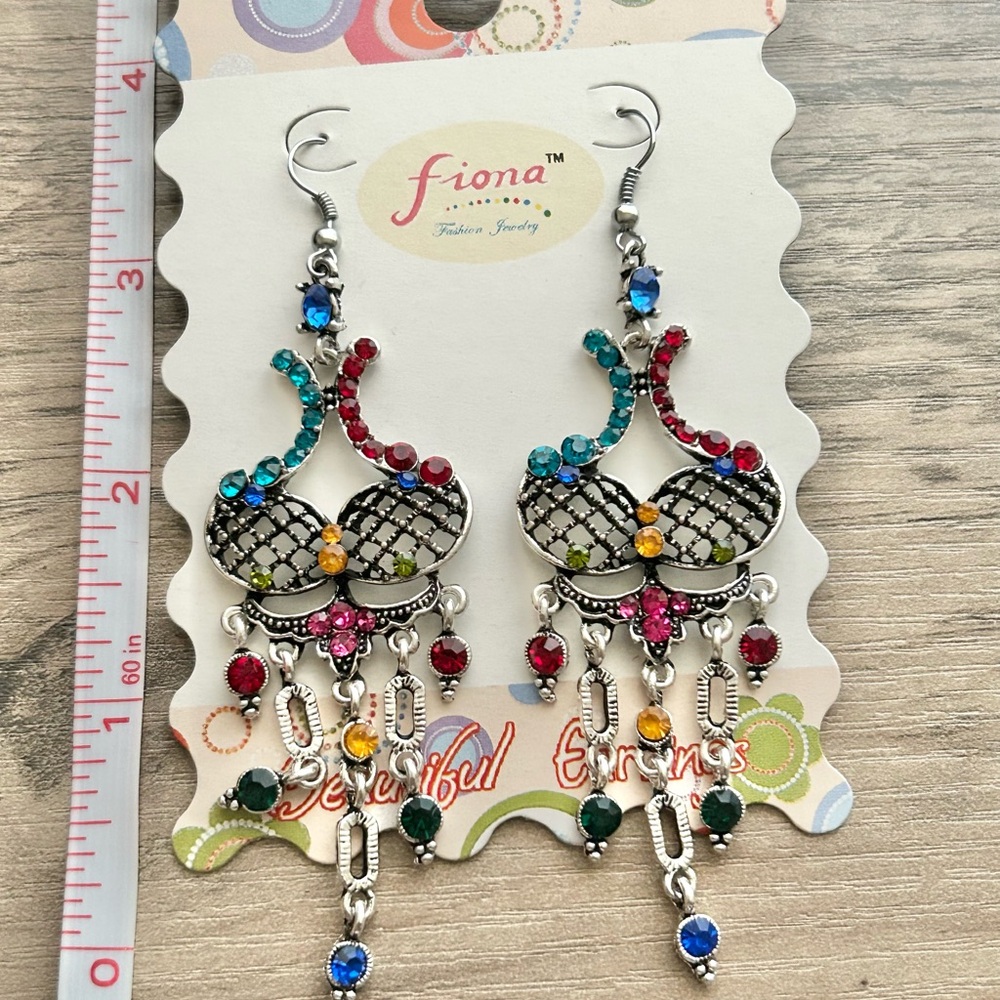 NWT Fiona Multi-Color Rhinestone Chandelier Drop Earrings - Picture 3 of 5